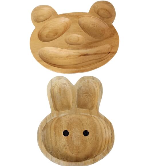 Petit Et Maman‎ Panda And Bunny Wooden Plates - Picture 1 of 5